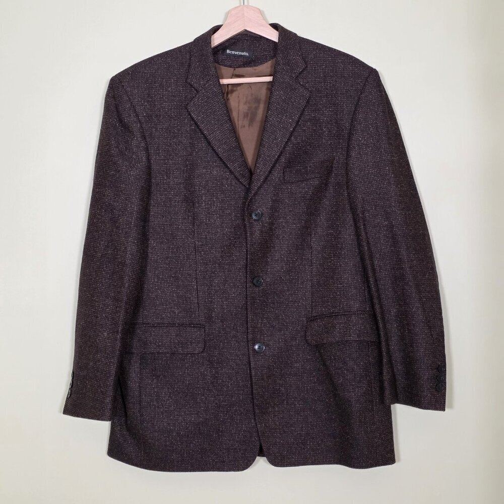 Benvenuto Blazer Mens L Marled Brown Wool Silk Lined 3B SB Vented Classic FLAW